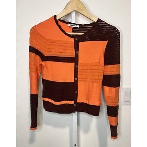 Ciao Lucia SZ S Women's Orange Brown Fitted Cardigan Sweater Boho Hippie